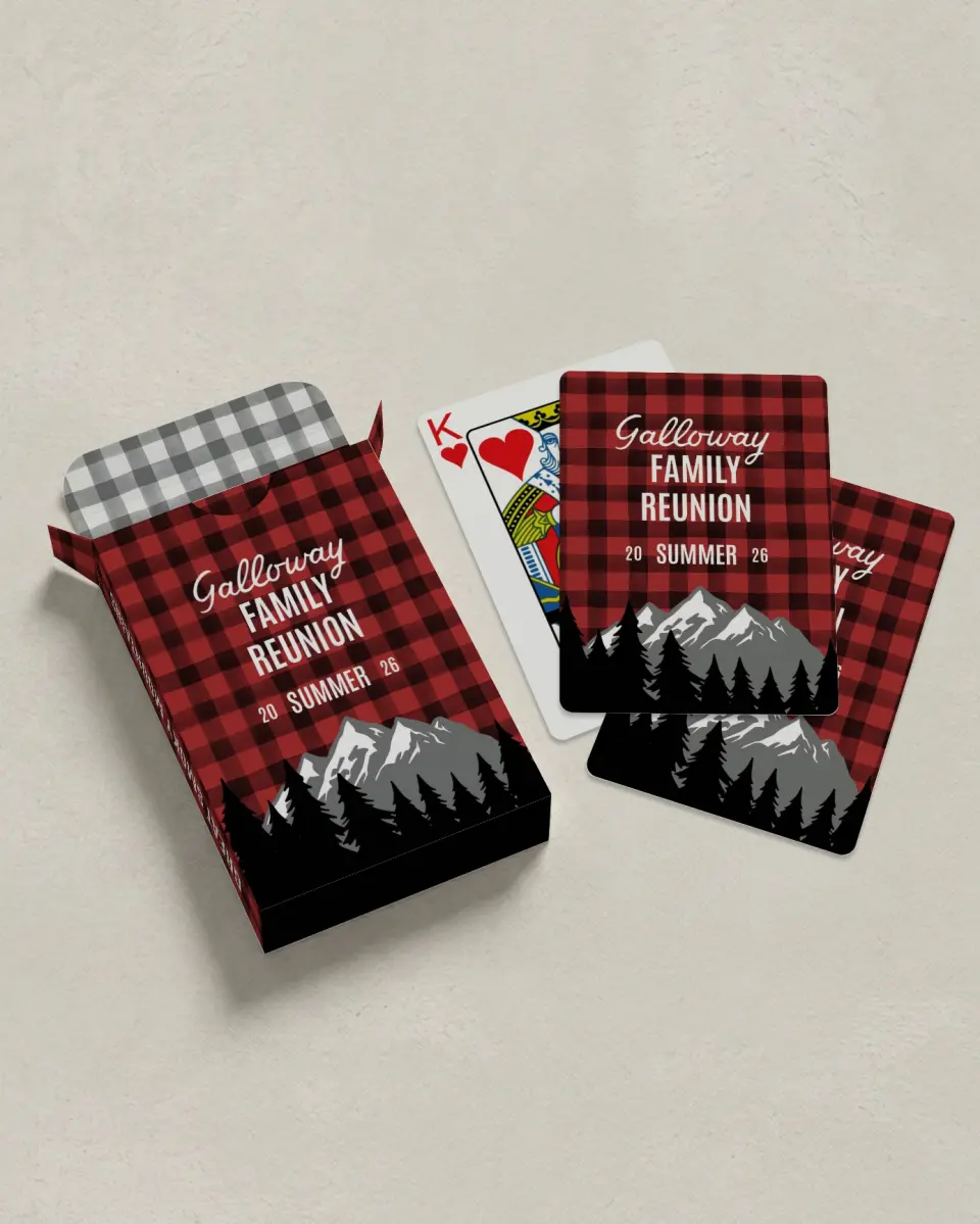 This is a 2.7" x 3.6" box; 2.5" x 3.5" card Wedding Playing Card called Rustic Reunion printed in full color