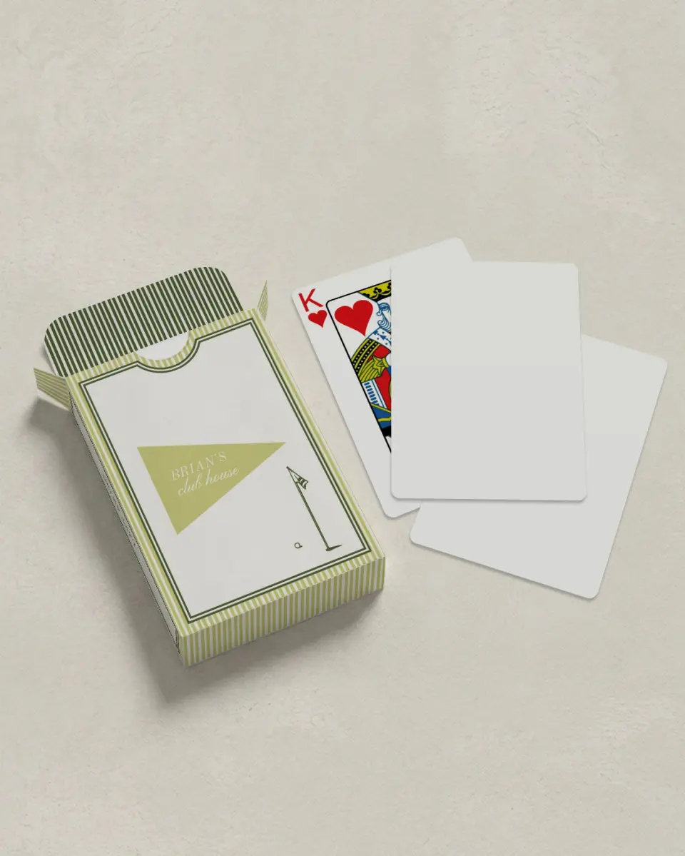 This is a 2.7" x 3.6" box; 2.5" x 3.5" card Business Playing Card called The Groom's Round-up printed in full color