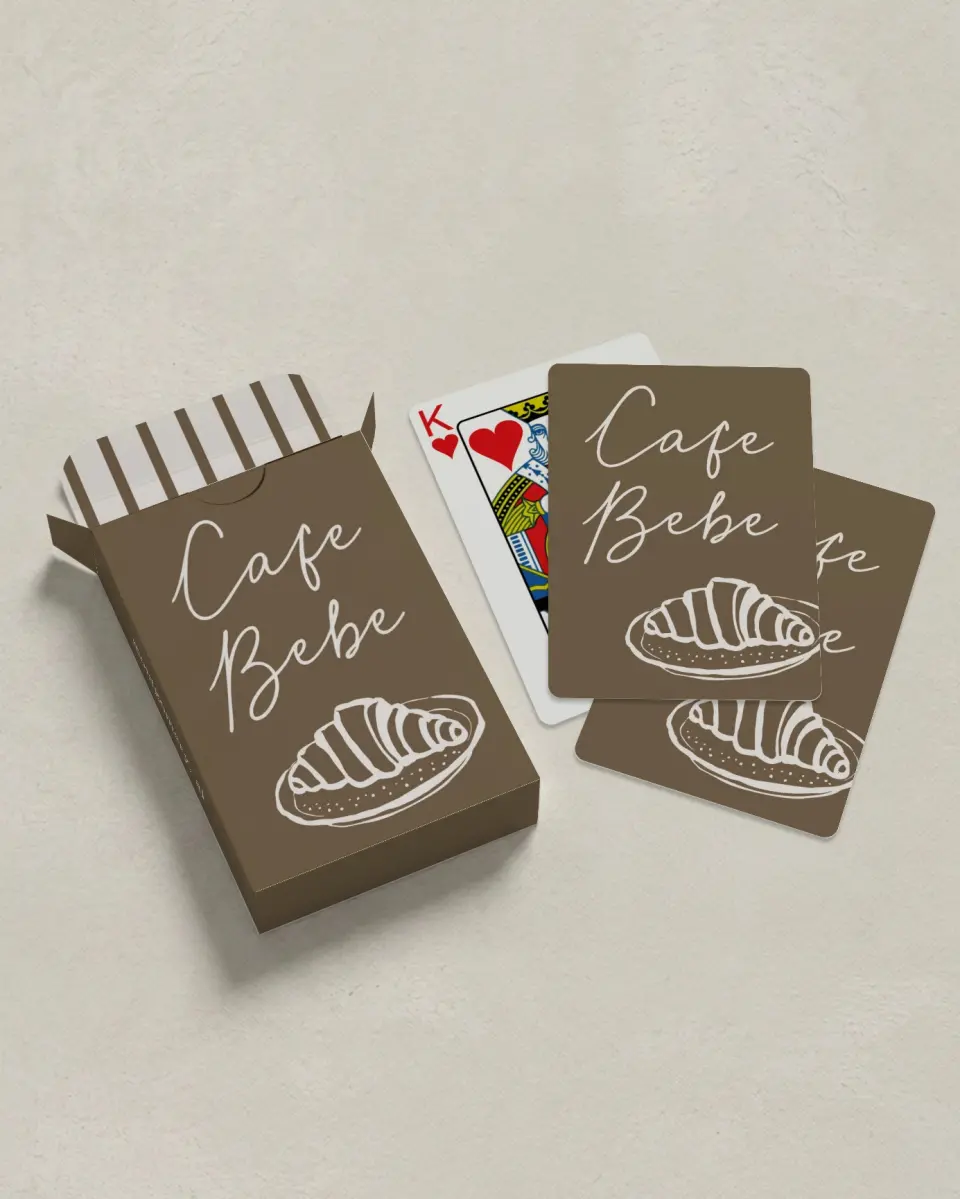 This is a 2.7" x 3.6" box; 2.5" x 3.5" card Wedding Playing Card called Cafe Bebe printed in full color
