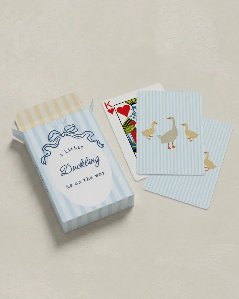 This is a 2.7" x 3.6" box; 2.5" x 3.5" card Wedding Playing Card called Little Duckling printed in full color