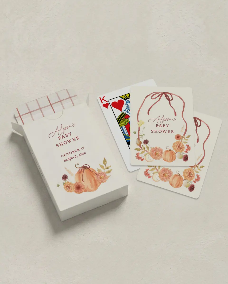 This is a 2.7" x 3.6" box; 2.5" x 3.5" card Wedding Playing Card called Harvest Moon printed in full color with Gold foil