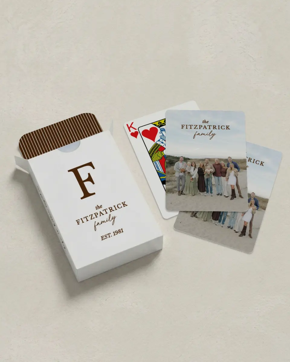 This is a 2.7" x 3.6" box; 2.5" x 3.5" card Business Playing Card called Together Family printed in full color with Silver foil