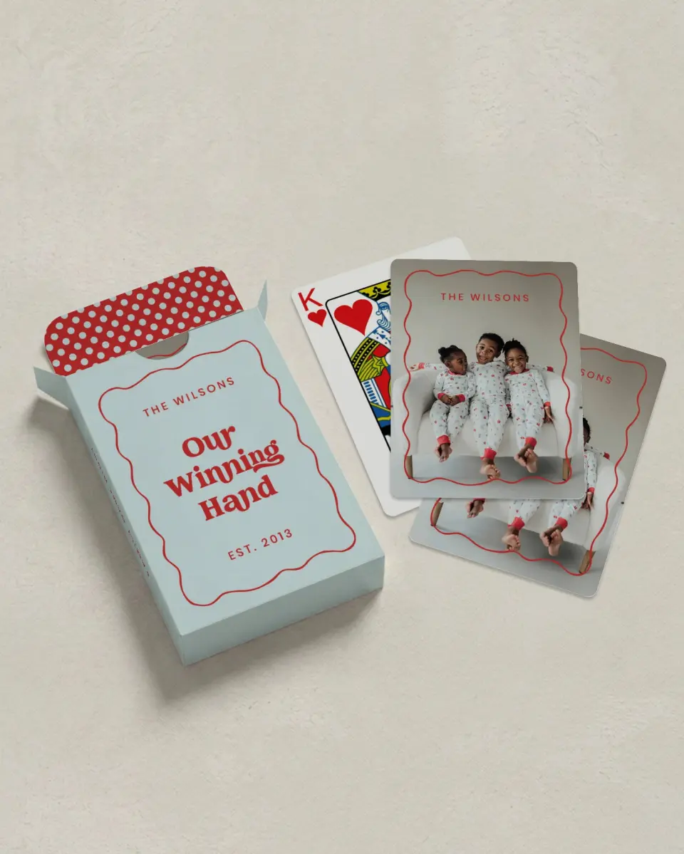 This is a 2.7" x 3.6" box; 2.5" x 3.5" card Business Playing Card called Winning Wavy printed in full color with Silver foil