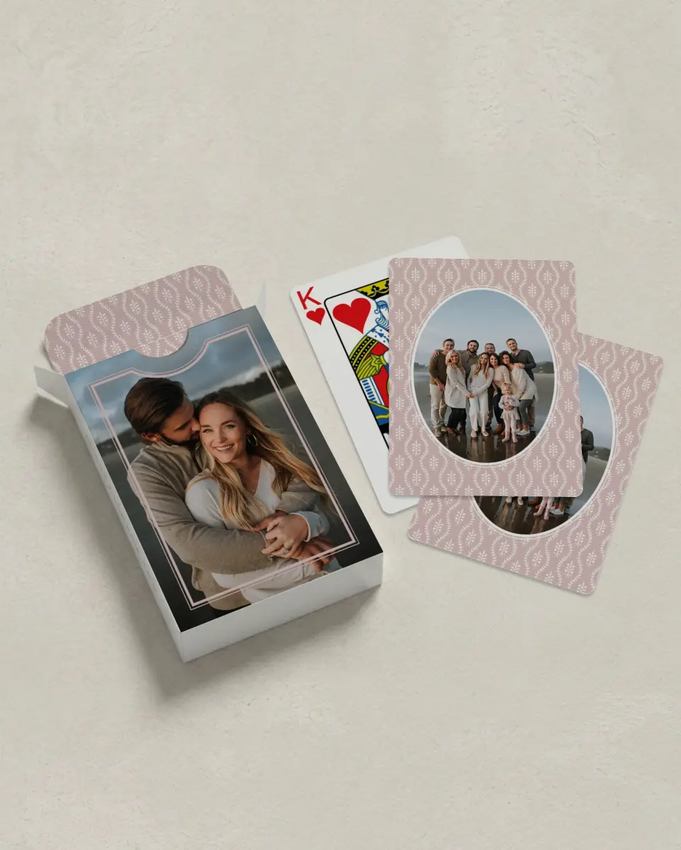 This is a 2.7" x 3.6" box; 2.5" x 3.5" card Business Playing Card called Heritage Hand printed in full color with Silver foil