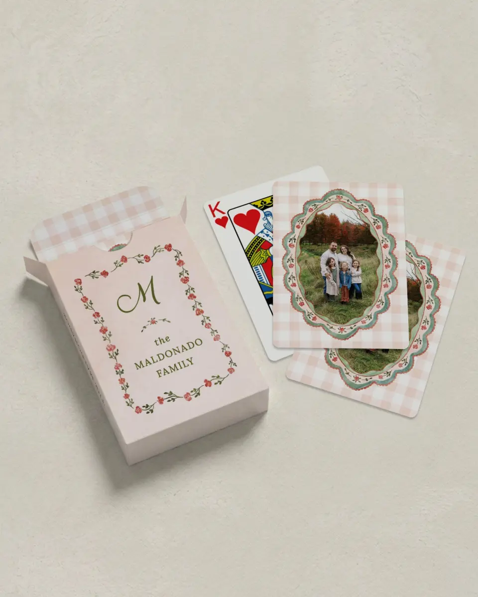 This is a 2.7" x 3.6" box; 2.5" x 3.5" card Business Playing Card called Cottagecore Crew printed in full color with Silver foil