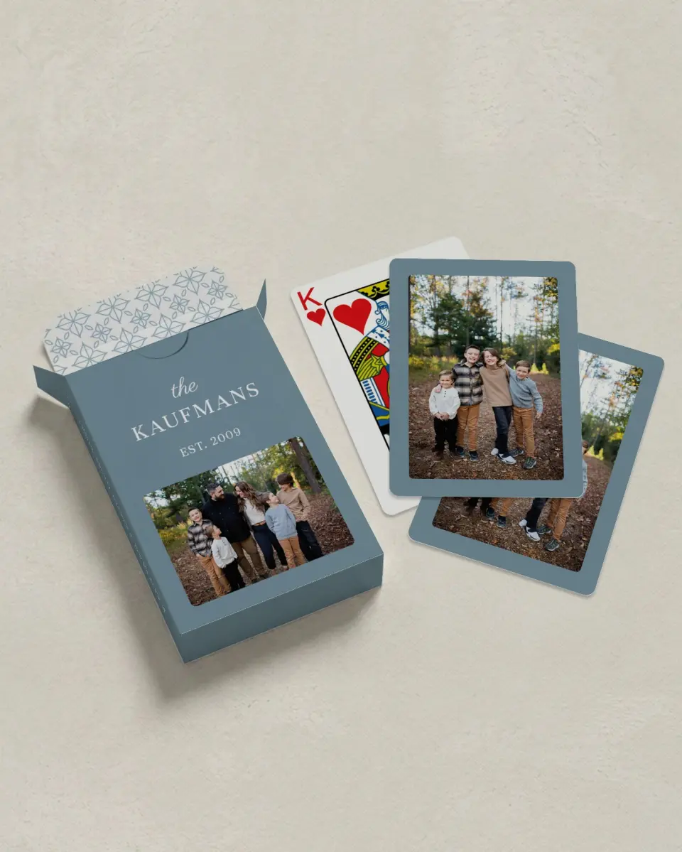 This is a 2.7" x 3.6" box; 2.5" x 3.5" card Business Playing Card called Simple Border printed in full color with Silver foil
