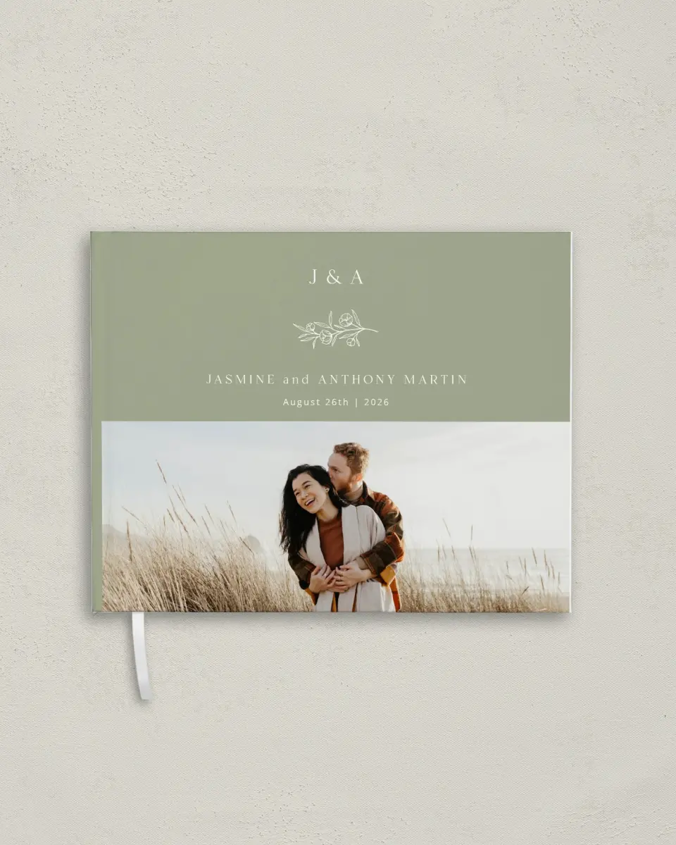 This is a 10½" x 8¼" Wedding Guest Book called The Jasmine printed in full color