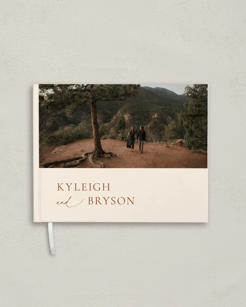 This is a 10½" x 8¼" Wedding Guest Book called The Kyleigh printed in full color with Gold foil