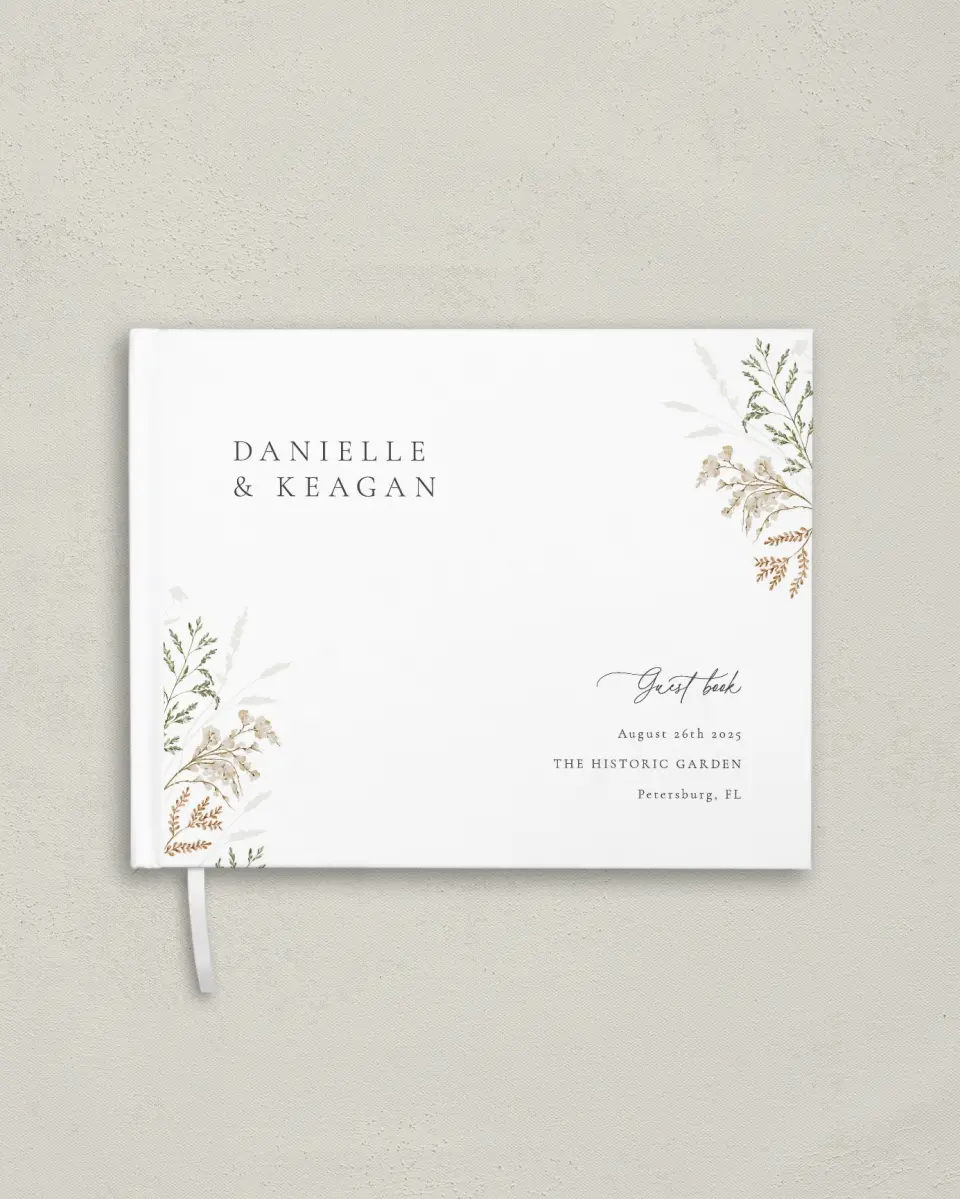 This is a 10½" x 8¼" Wedding Guest Book called Wild Devotion printed in full color with Silver foil