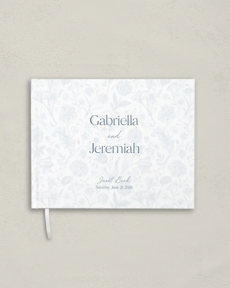 This is a 10½" x 8¼" Wedding Guest Book called The Gabriella printed in full color