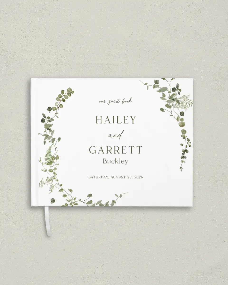 This is a 10½" x 8¼" Wedding Guest Book called The Hailey printed in full color