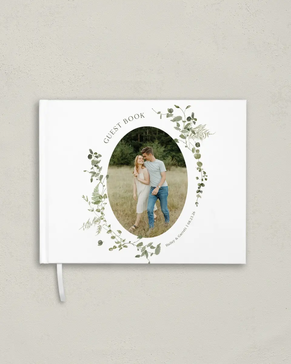This is a 10½" x 8¼" Wedding Guest Book called The Hailey printed in full color