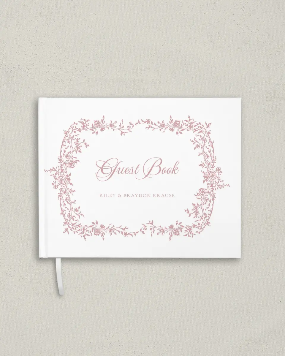 This is a 10½" x 8¼" Wedding Guest Book called Rose Vine printed in full color