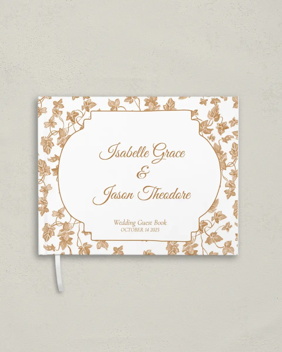 This is a 10½" x 8¼" Wedding Guest Book called Elegant Autumn printed in full color