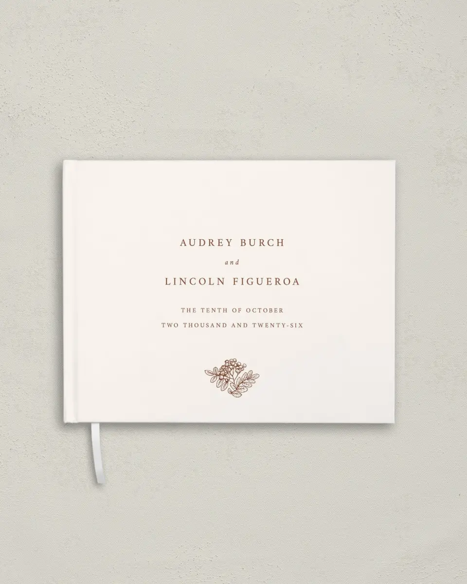 This is a 10½" x 8¼" Wedding Guest Book called Autumn Vow printed in full color