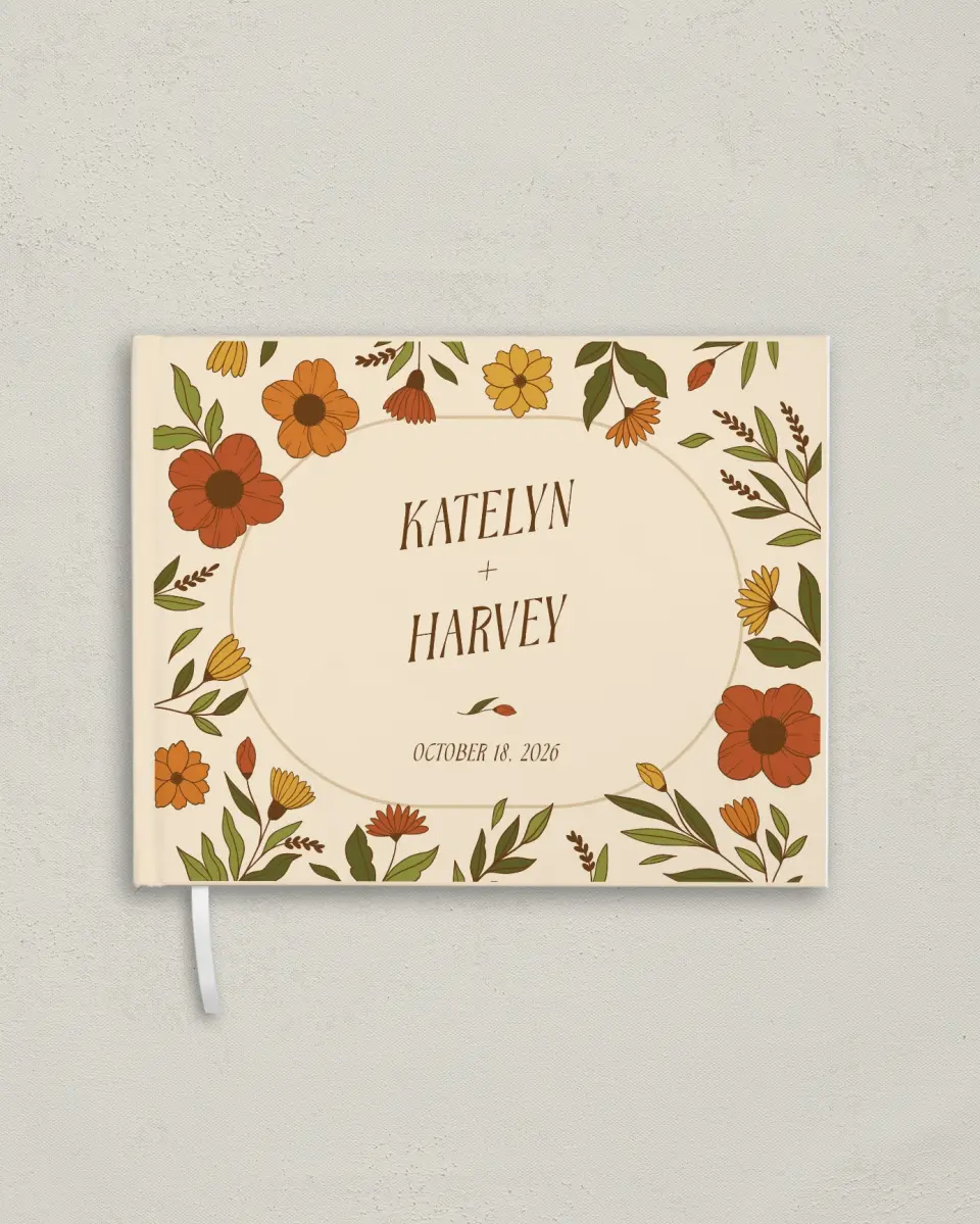 This is a 10½" x 8¼" Wedding Guest Book called Wild + Bright printed in full color