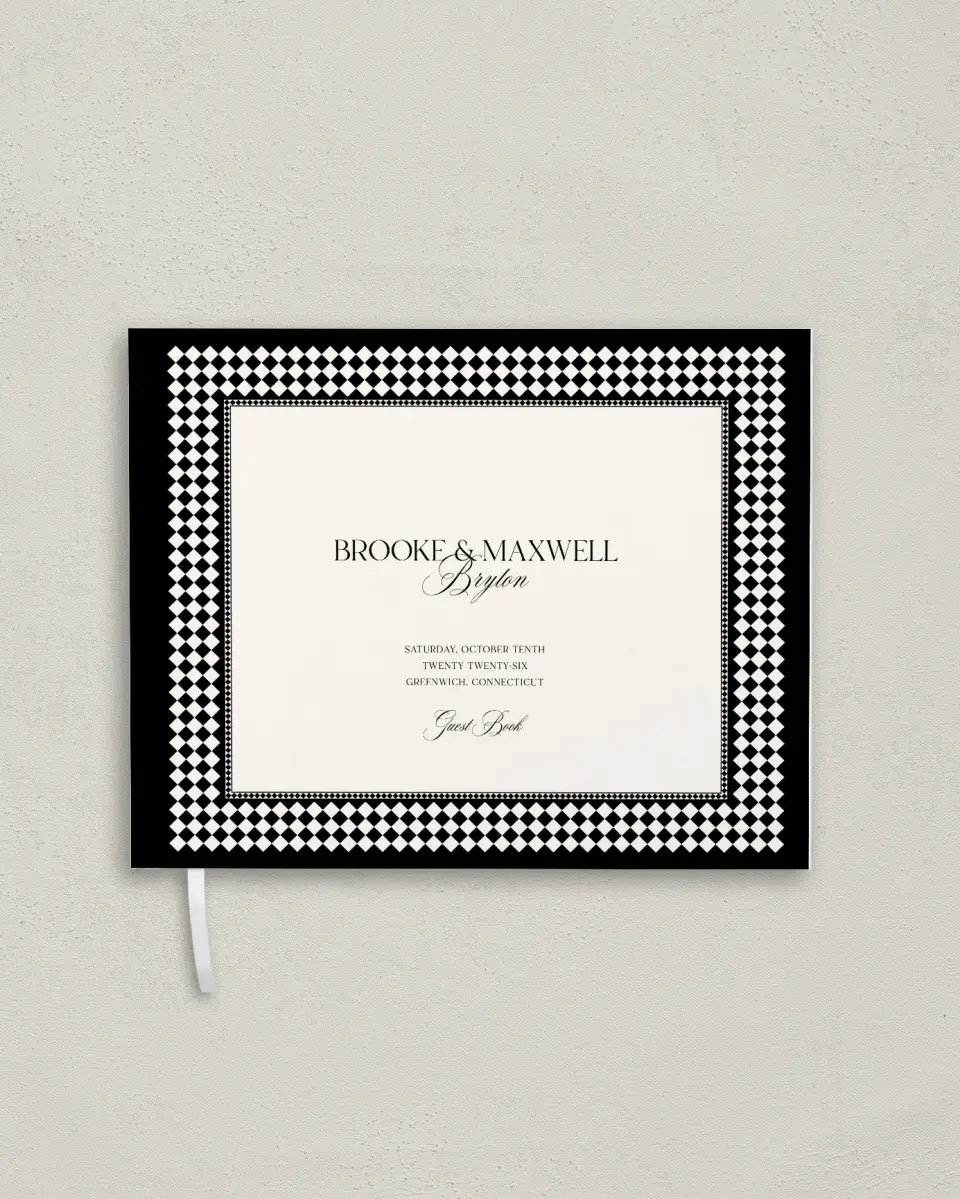 This is a 10½" x 8¼" Wedding Guest Book called Greenwich printed in full color with Gold foil