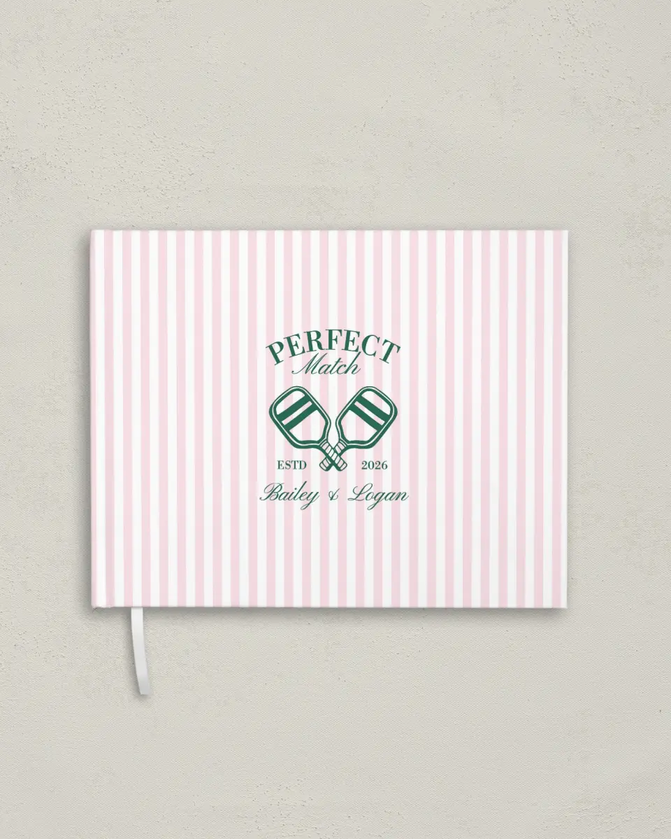 This is a 10½" x 8¼" Wedding Guest Book called Serving Up Forever printed in full color with Gold foil