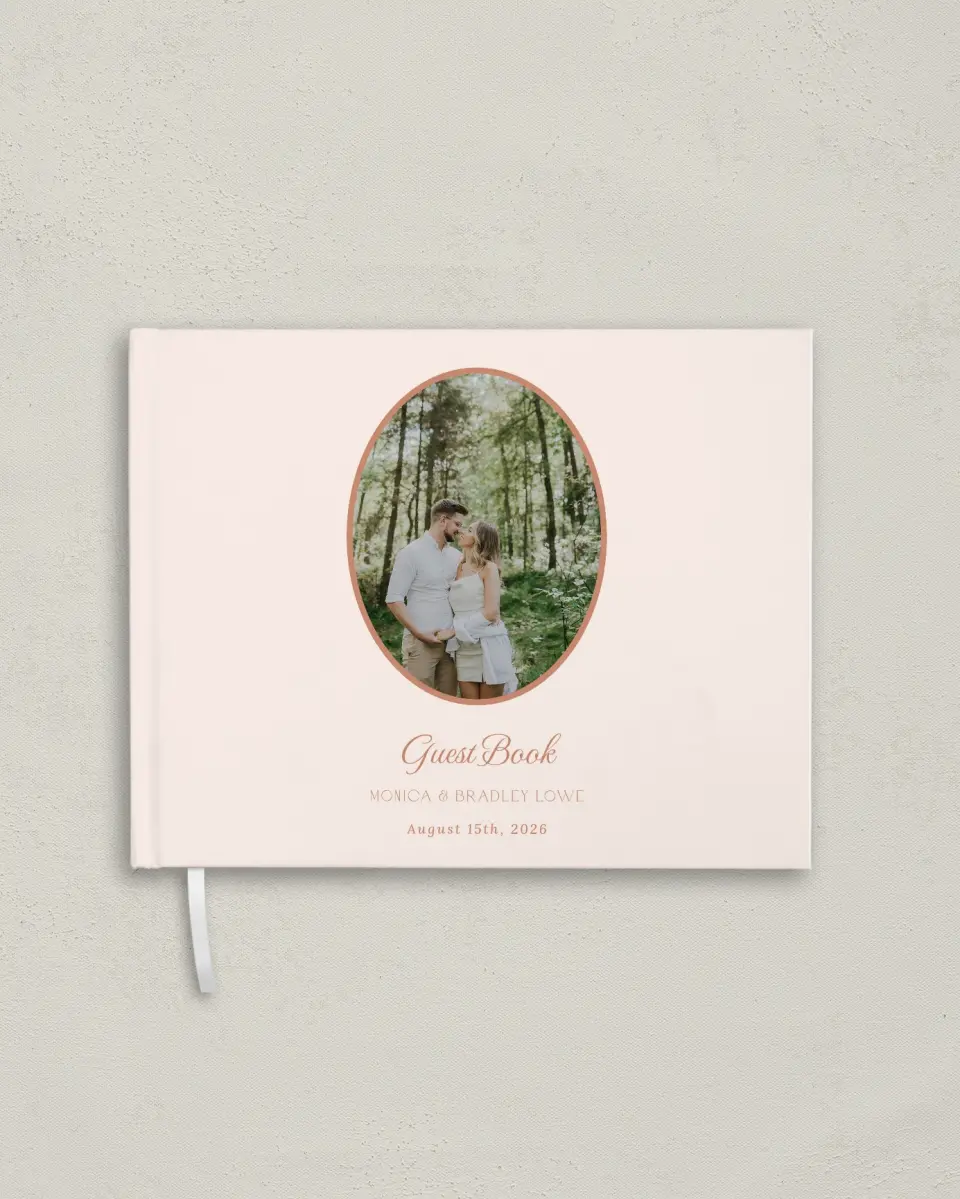 This is a 10½" x 8¼" Wedding Guest Book called Bridgetown printed in full color