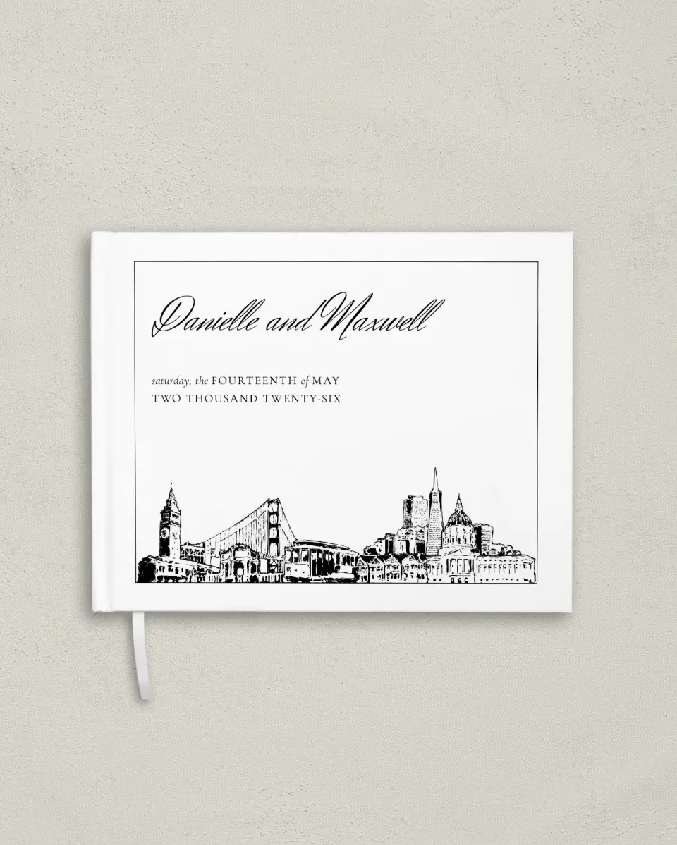 This is a 10½" x 8¼" Wedding Guest Book called Commonwealth Club printed in full color