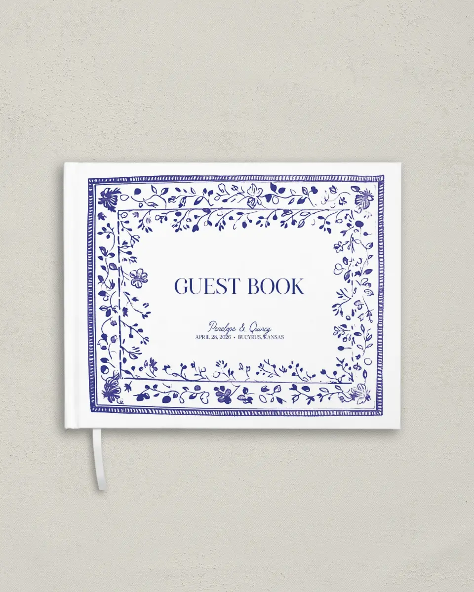 This is a 10½" x 8¼" Wedding Guest Book called Storybook Garden printed in full color