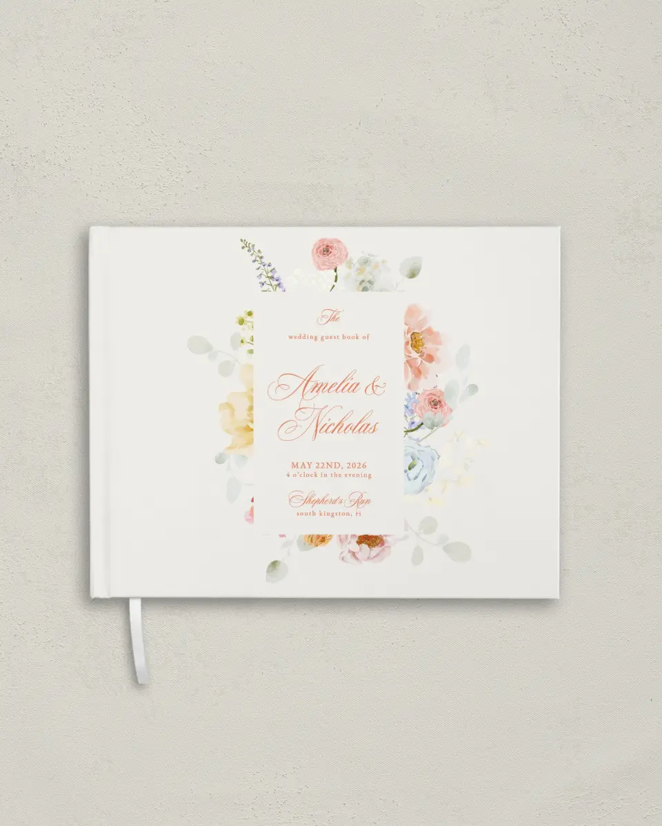 This is a 10½" x 8¼" Wedding Guest Book called Forever Favorite printed in full color with Silver foil