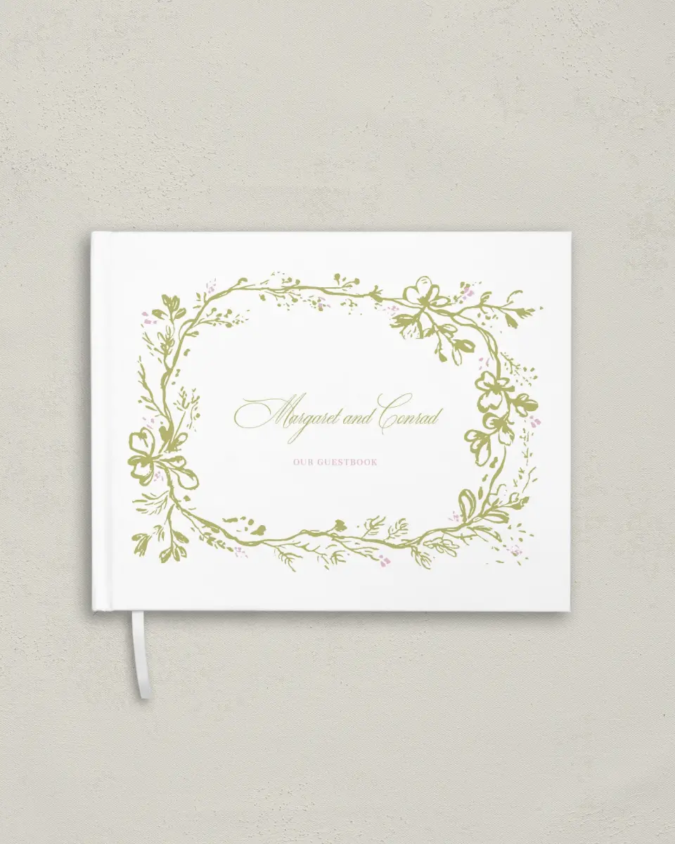 This is a 10½" x 8¼" Wedding Guest Book called Evening in Bloom printed in full color