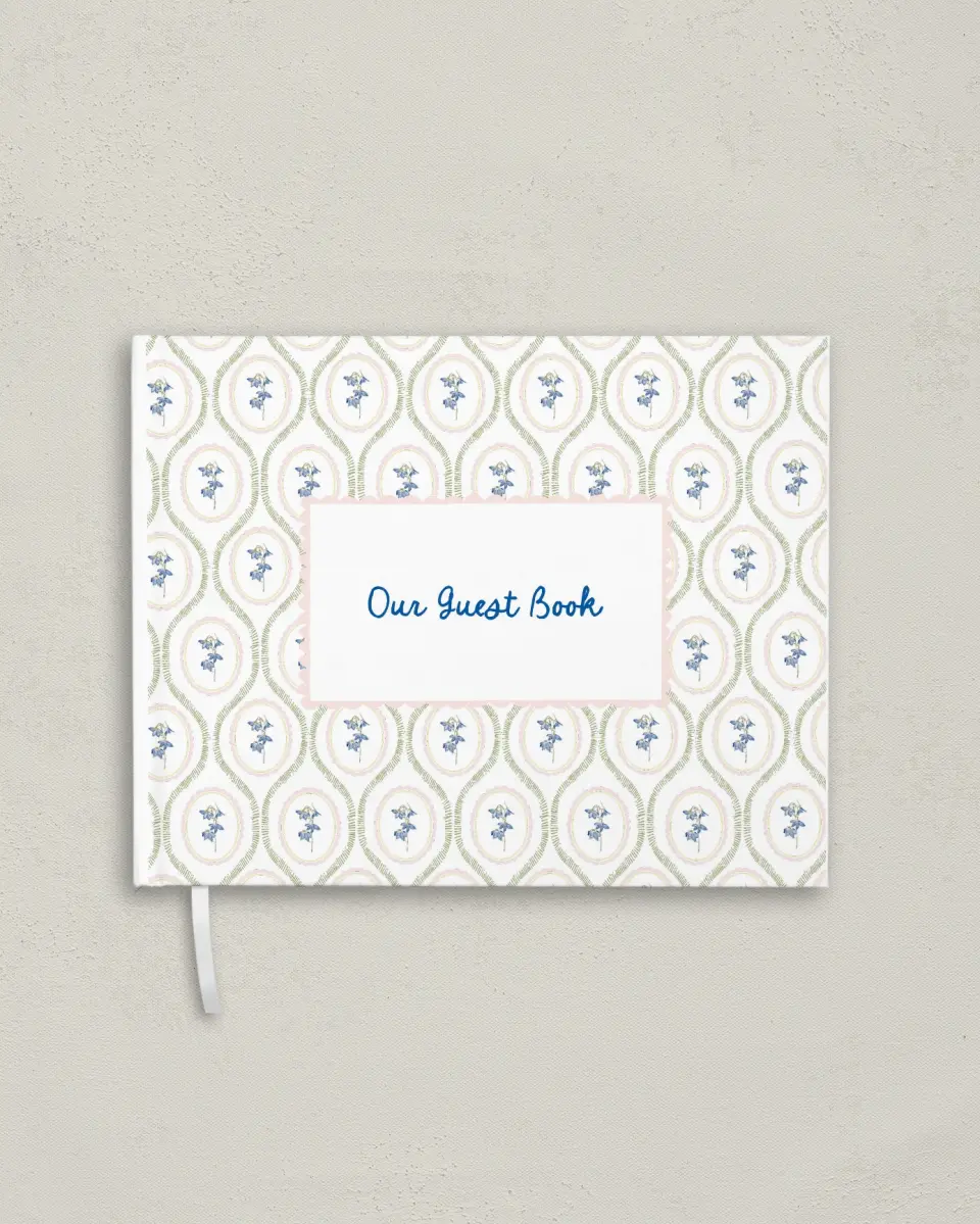 This is a 10½" x 8¼" Wedding Guest Book called Scalloped Elegance printed in full color with Silver foil