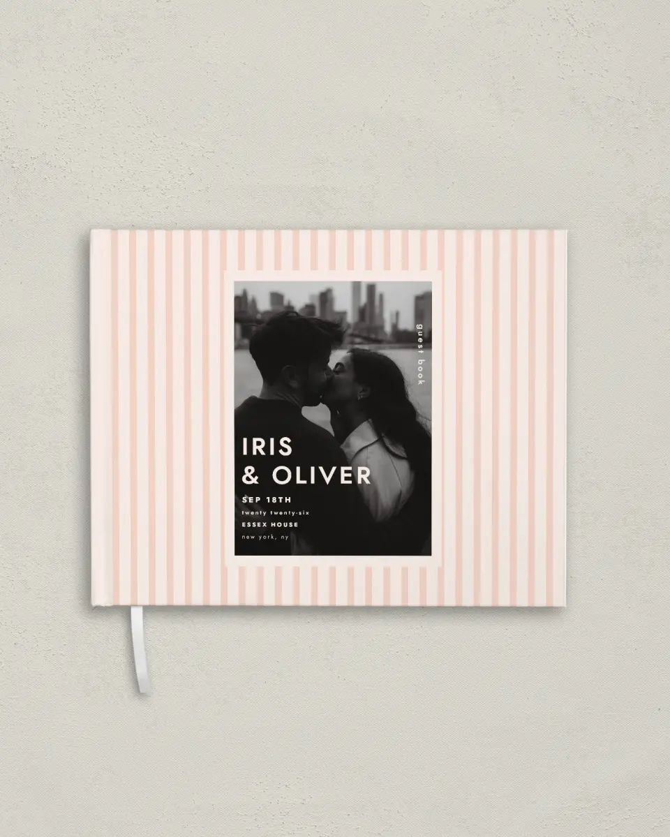 This is a 10½" x 8¼" Wedding Guest Book called Serendipity & Stripes printed in full color