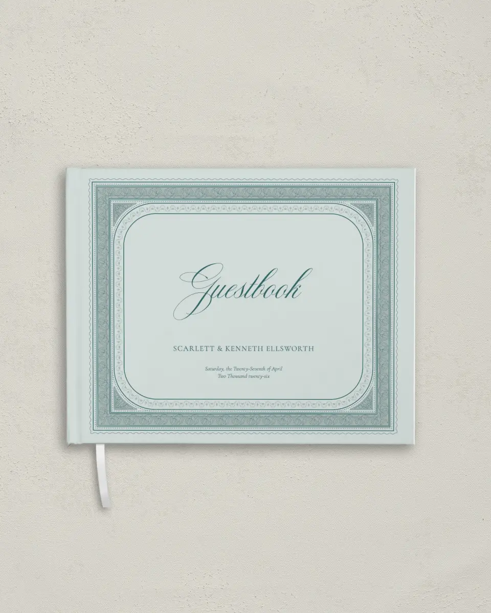 This is a 10½" x 8¼" Wedding Guest Book called Delicate Vintage printed in full color