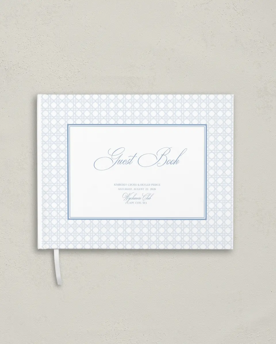 This is a 10½" x 8¼" Wedding Guest Book called Woven Serenity printed in full color