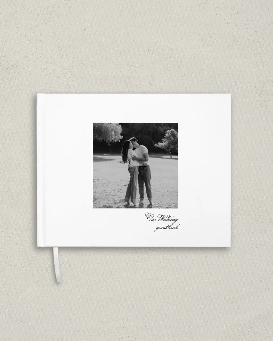 This is a 10½" x 8¼" Wedding Guest Book called Formal Script printed in full color