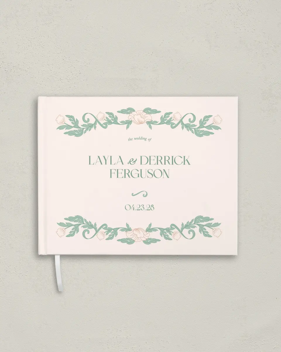 This is a 10½" x 8¼" Wedding Guest Book called Vintage Dream printed in full color