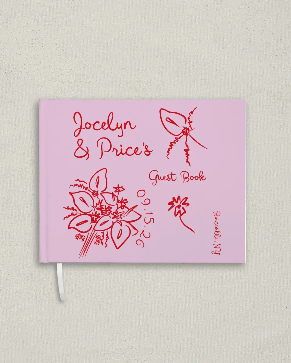 This is a 10½" x 8¼" Wedding Guest Book called Flourishing Love printed in full color