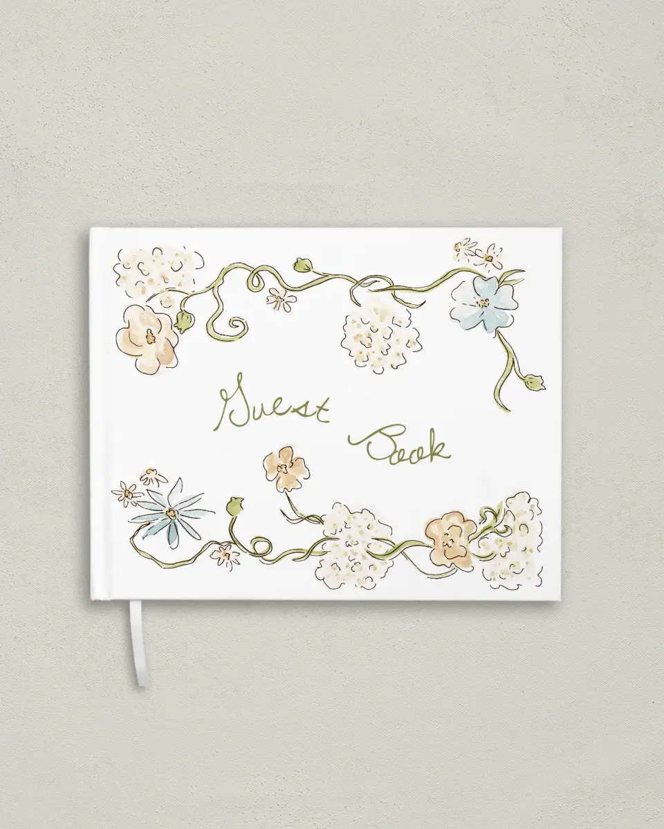 This is a 10½" x 8¼" Wedding Guest Book called Soft Garden Vows printed in full color