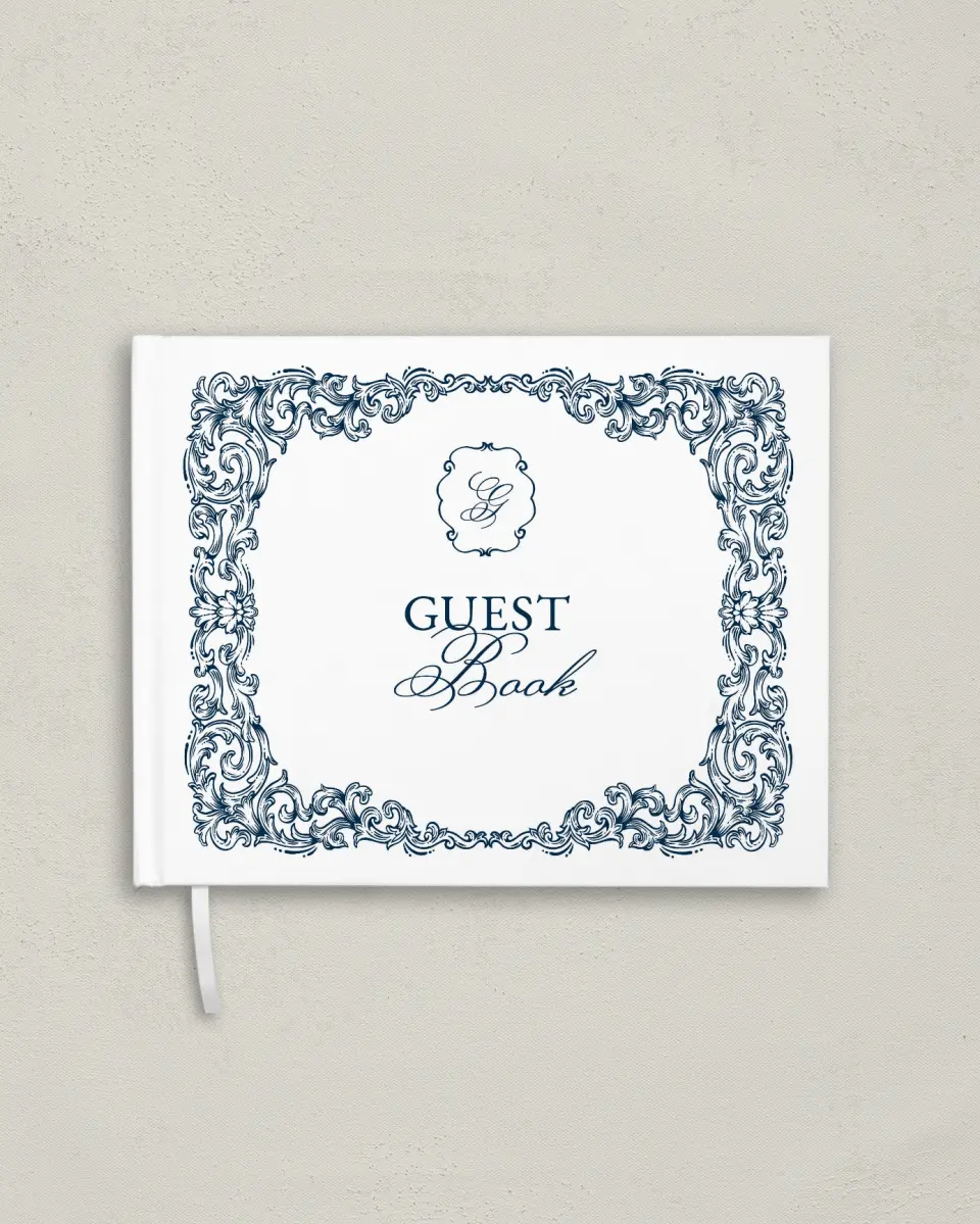 This is a 10½" x 8¼" Wedding Guest Book called Heirloom Crest printed in full color