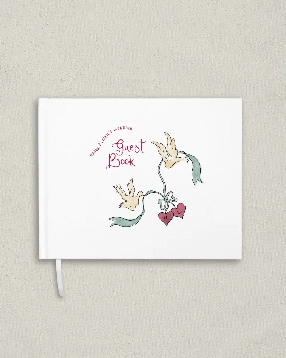 This is a 10½" x 8¼" Wedding Guest Book called Love Dove printed in full color