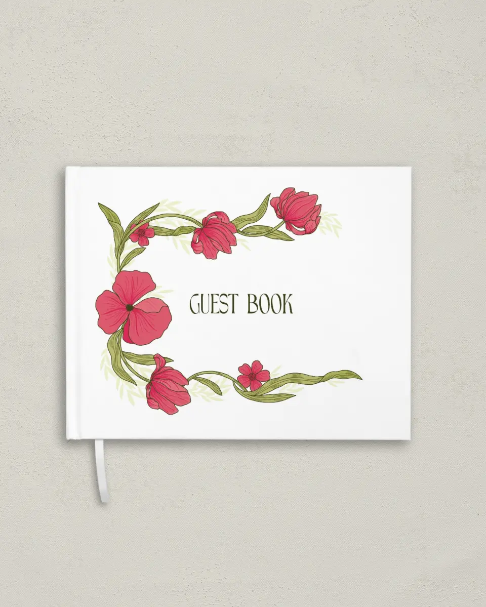 This is a 10½" x 8¼" Wedding Guest Book called Nouveau Romance printed in full color with Gold foil