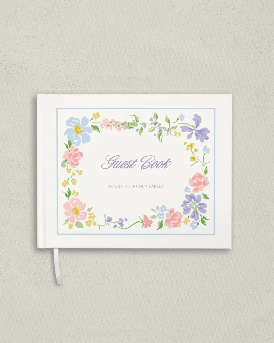 This is a 10½" x 8¼" Wedding Guest Book called Gentle Garden printed in full color