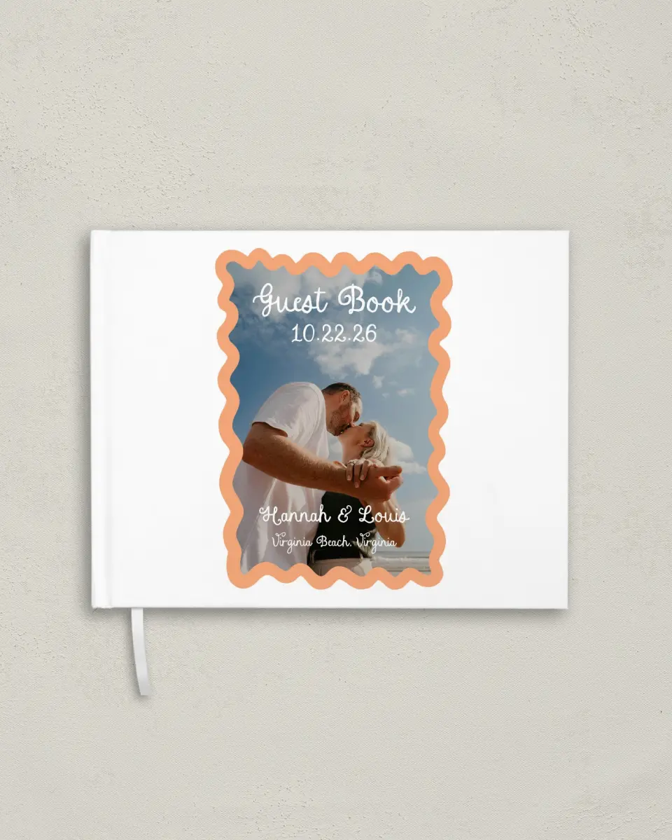 This is a 10½" x 8¼" Wedding Guest Book called Wavy Love printed in full color with Silver foil