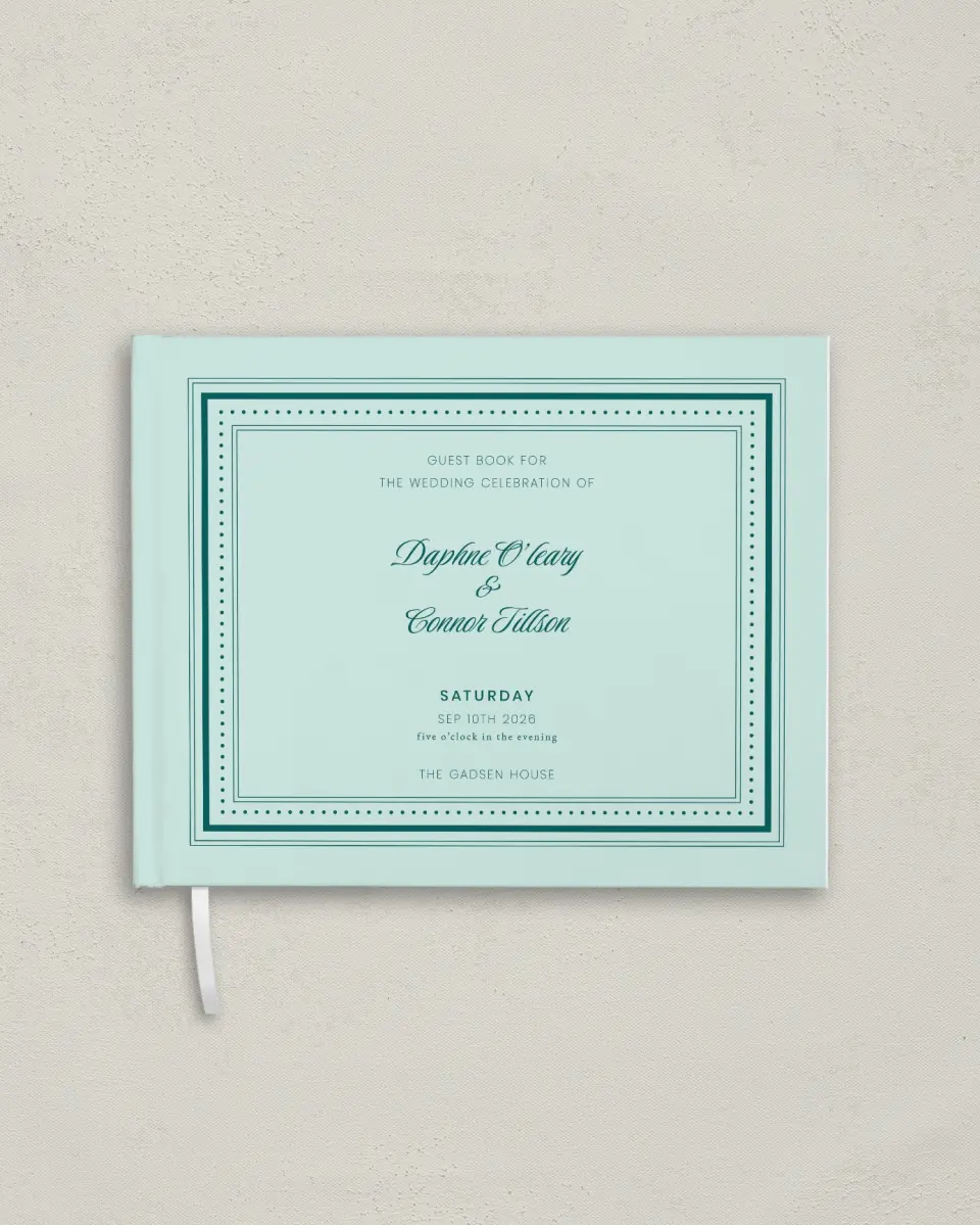 This is a 10½" x 8¼" Wedding Guest Book called Faithful Frame printed in full color with Gold foil