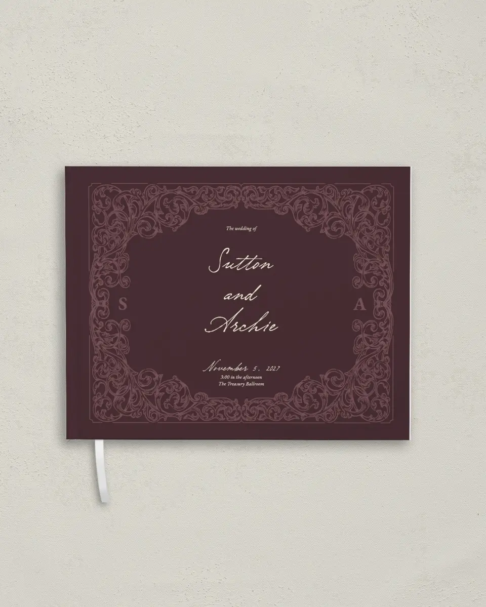 This is a 10½" x 8¼" Wedding Guest Book called Victorian Aura printed in full color