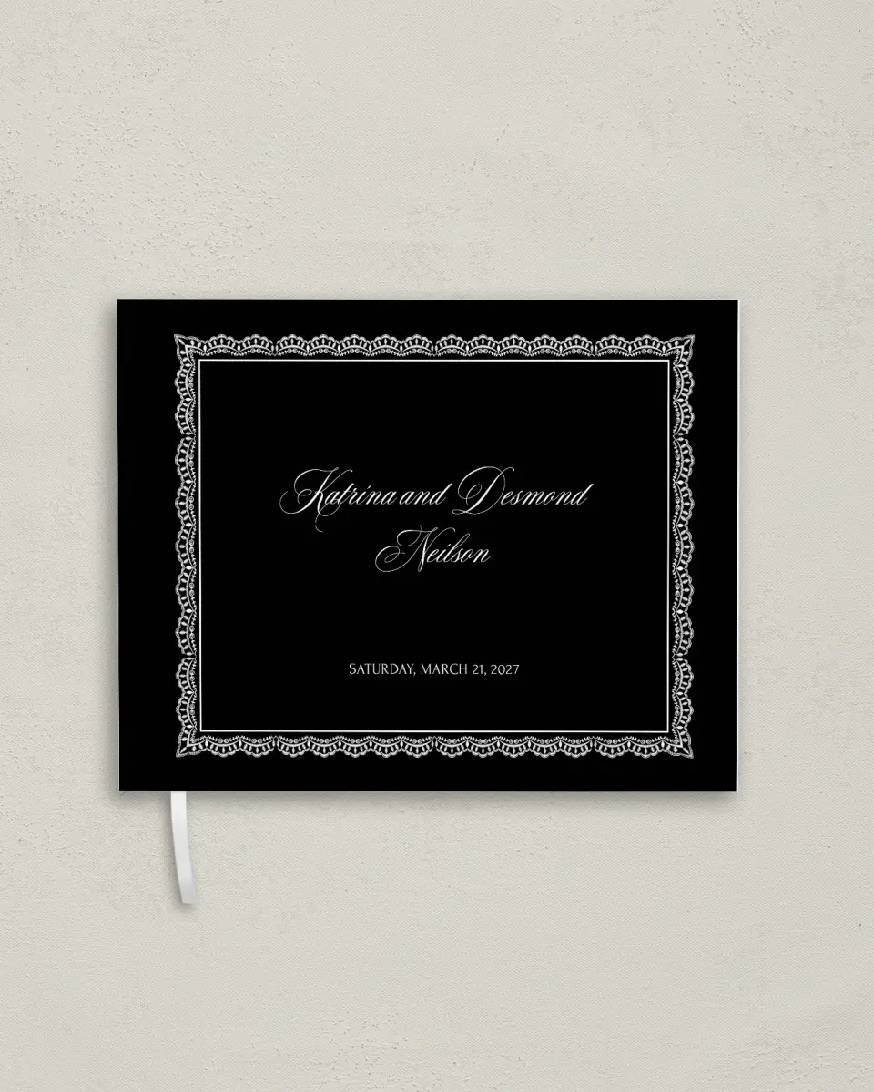 This is a 10½" x 8¼" Wedding Guest Book called Elevated Vegas printed in full color with Silver foil