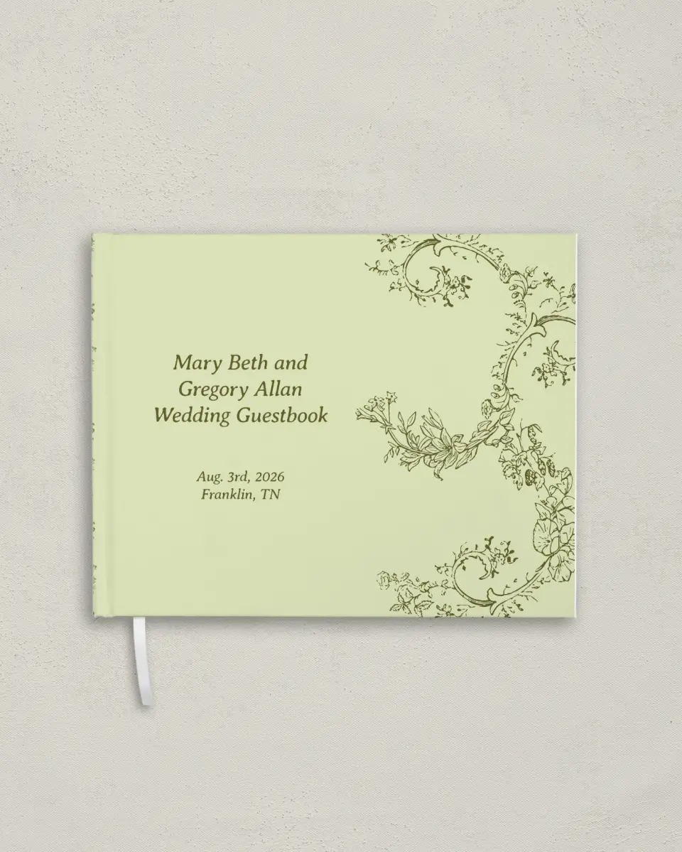 This is a 10½" x 8¼" Wedding Guest Book called Vintage Chinoiserie printed in full color