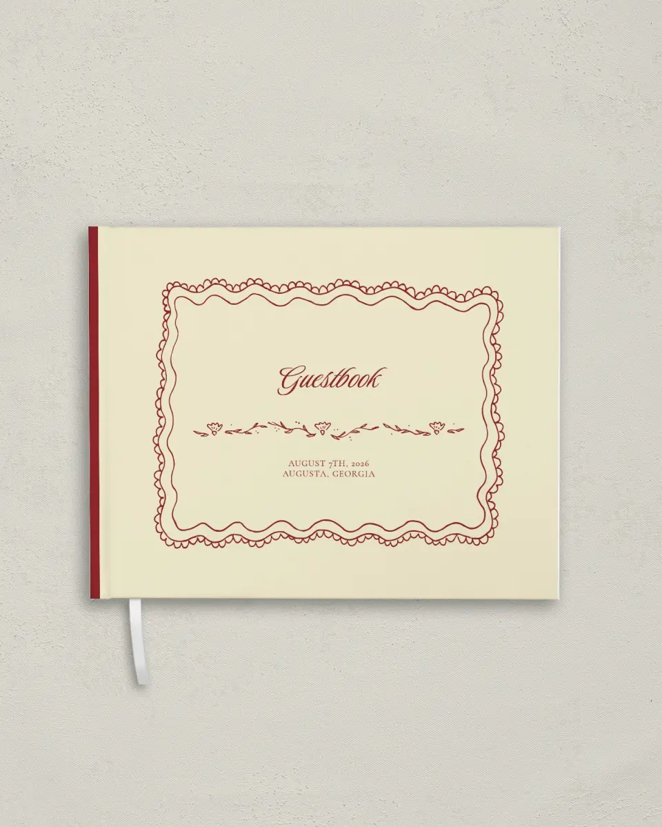 This is a 10½" x 8¼" Wedding Guest Book called Bloom & Crest printed in full color