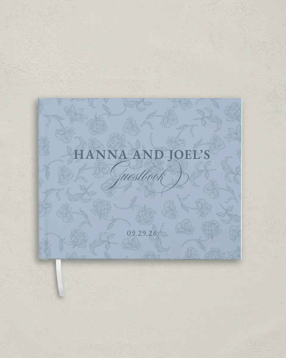 This is a 10½" x 8¼" Wedding Guest Book called Pressed Petals printed in full color
