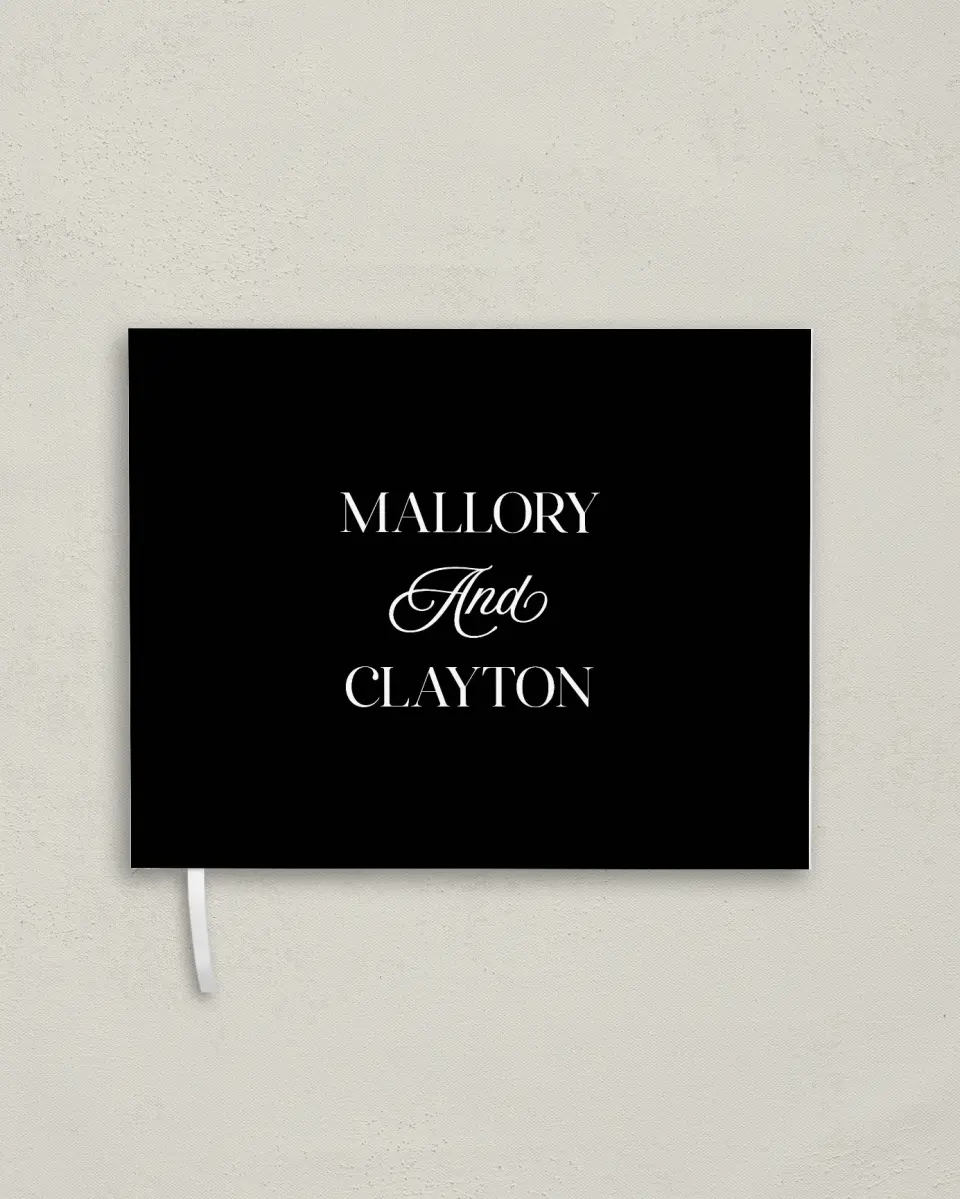 This is a 10½" x 8¼" Wedding Guest Book called The Mallory printed in full color with Silver foil