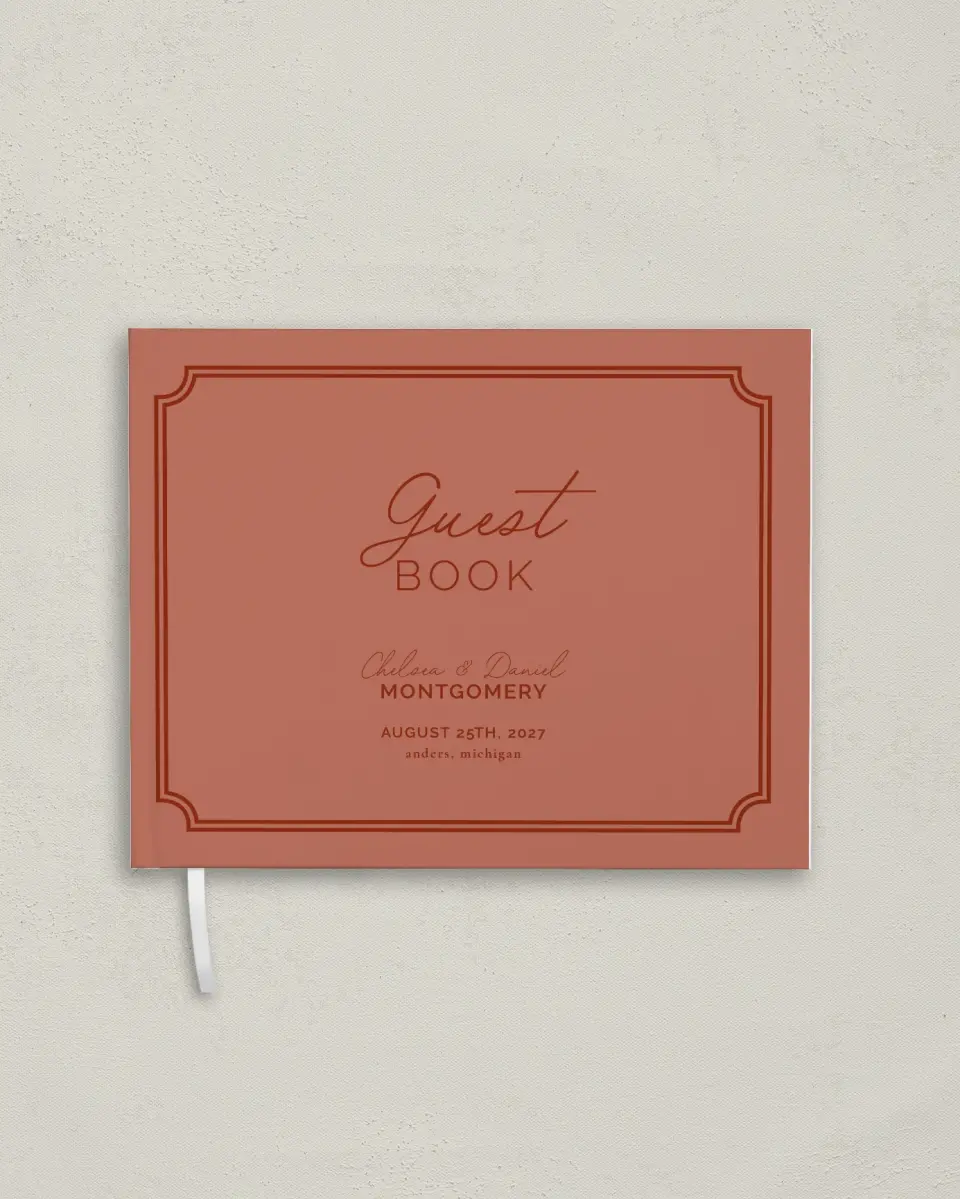 This is a 10½" x 8¼" Wedding Guest Book called The Chelsea printed in full color
