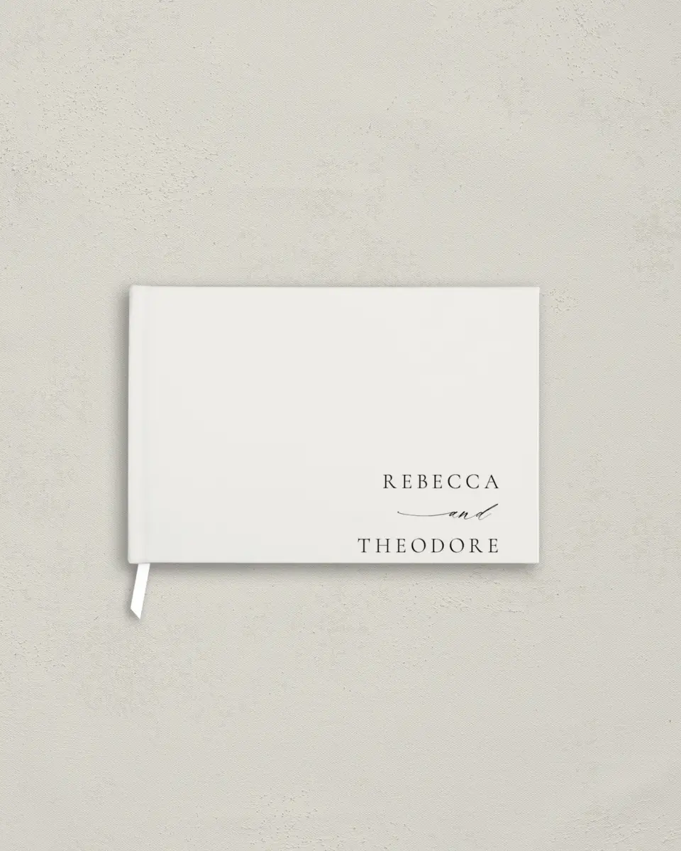This is a 9" x 6" Wedding Guest Book called Simply Elegant printed in full color with Silver foil