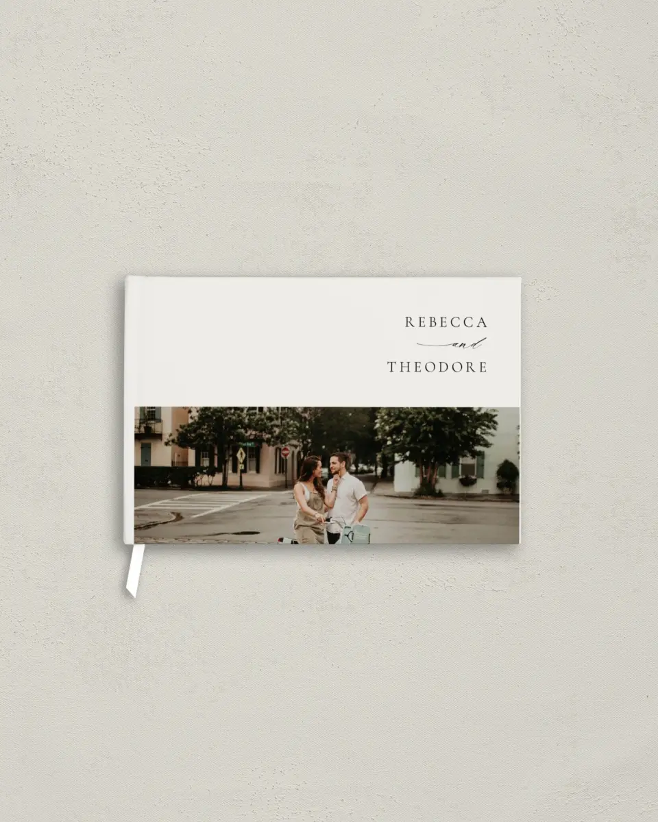 This is a 9" x 6" Wedding Guest Book called Simply Elegant printed in full color with Silver foil